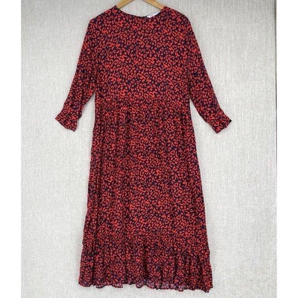 ZARA Dress Midi Oversized Animal Print Keyhole Back Long Sleeve Boho - Picture 3 of 14